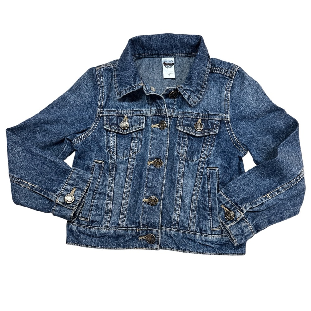 Carters Girls Denim Blue Jean Jacket Pockets 5/5A Preowned